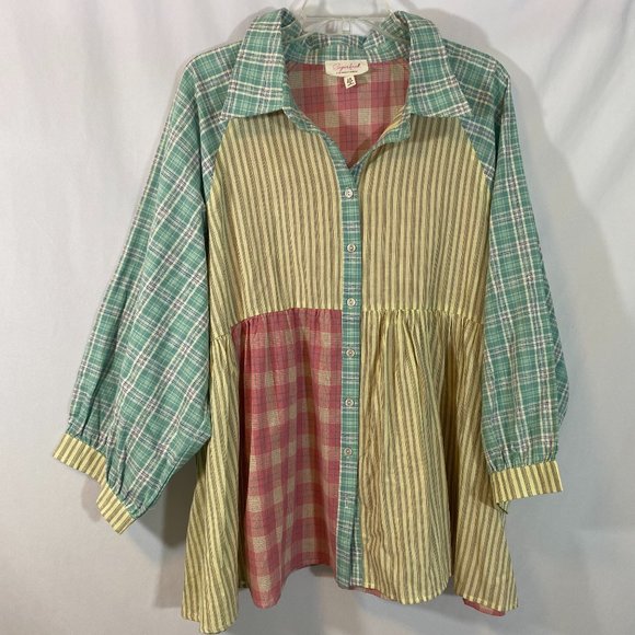 Sugarfox Tops - SOLD Sugarfox Boho Patchwork Long Sleeve Tunic NWOT